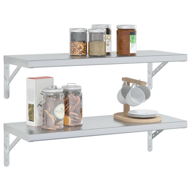 Casa si Gradina - Mobilier - Biblioteci si rafturi - Rafturi - Rafturi de perete, 2 buc., 75x30x3 cm, argintiu otel inoxidabil - Infinity.ro