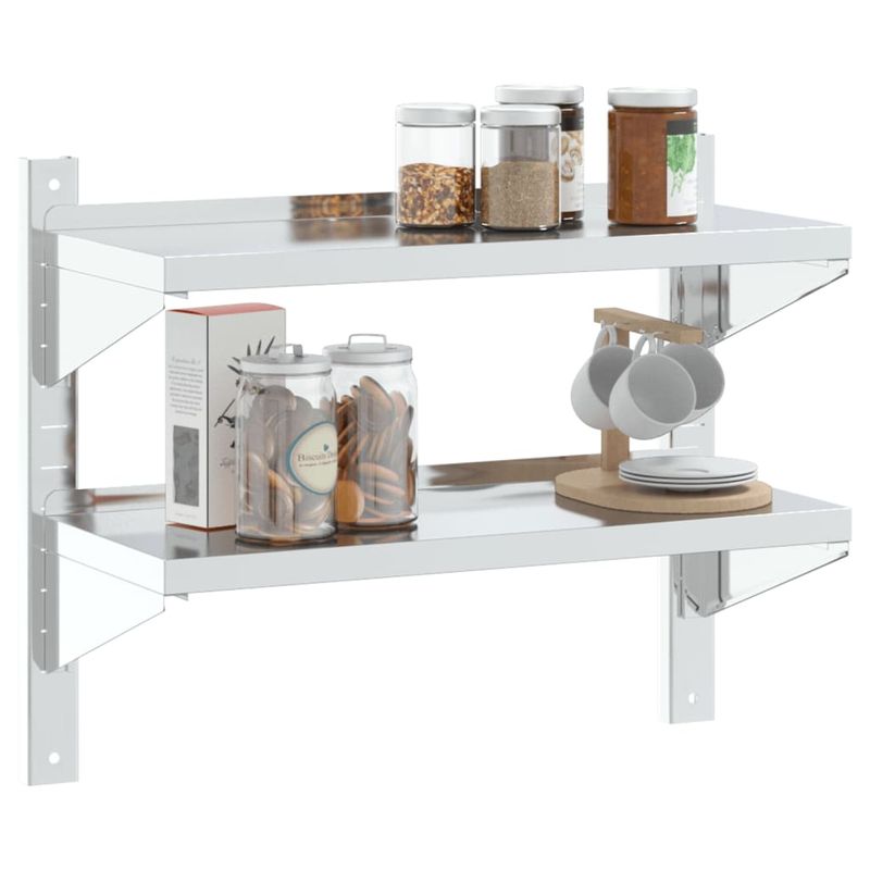 Casa si Gradina - Mobilier - Biblioteci si rafturi - Rafturi - Raft de perete 2 niveluri 75x30x60 cm argintiu otel inoxidabil - Infinity.ro