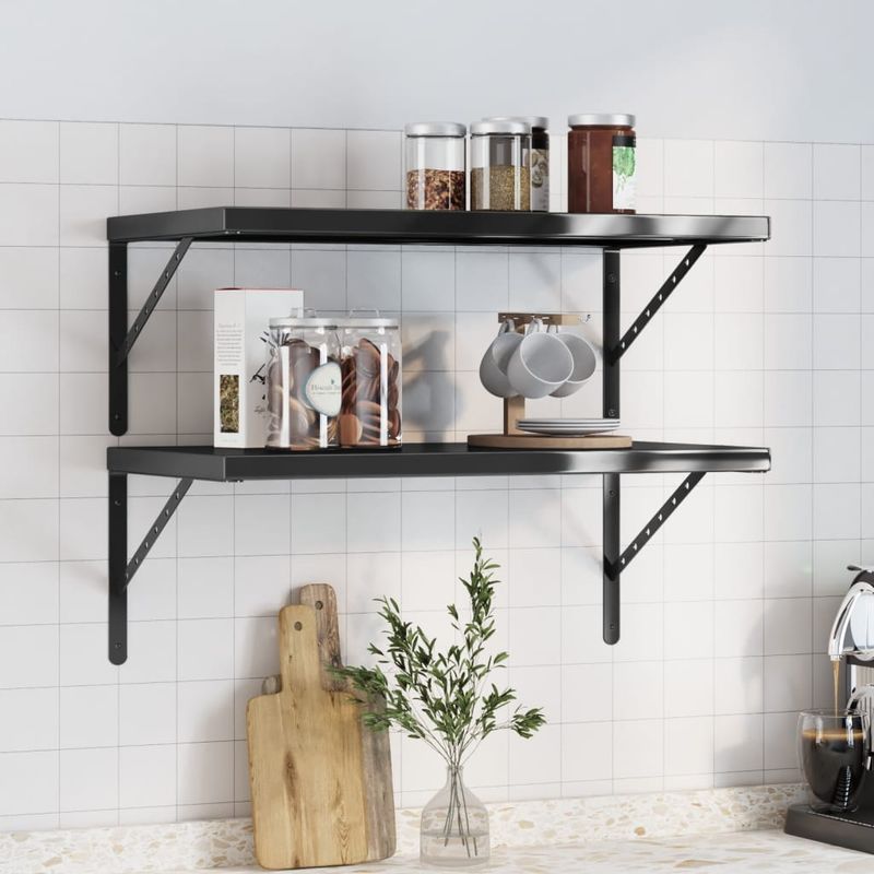 Casa si Gradina - Mobilier - Biblioteci si rafturi - Rafturi - Rafturi de perete 2 buc., 75x40 cm, negru otel inoxidabil - Infinity.ro