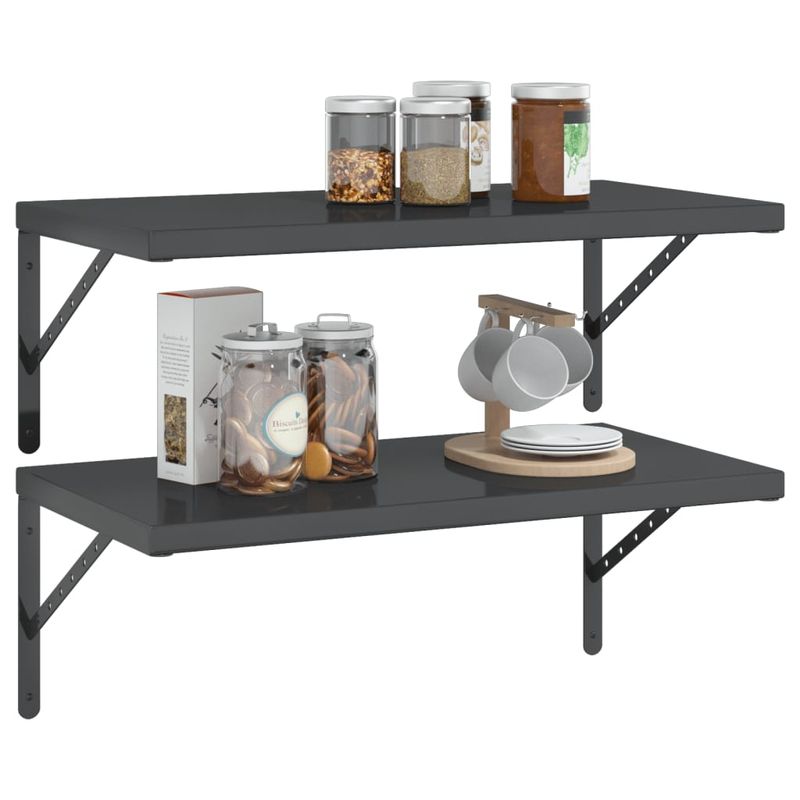 Casa si Gradina - Mobilier - Biblioteci si rafturi - Rafturi - Rafturi de perete 2 buc., 75x40 cm, negru otel inoxidabil - Infinity.ro