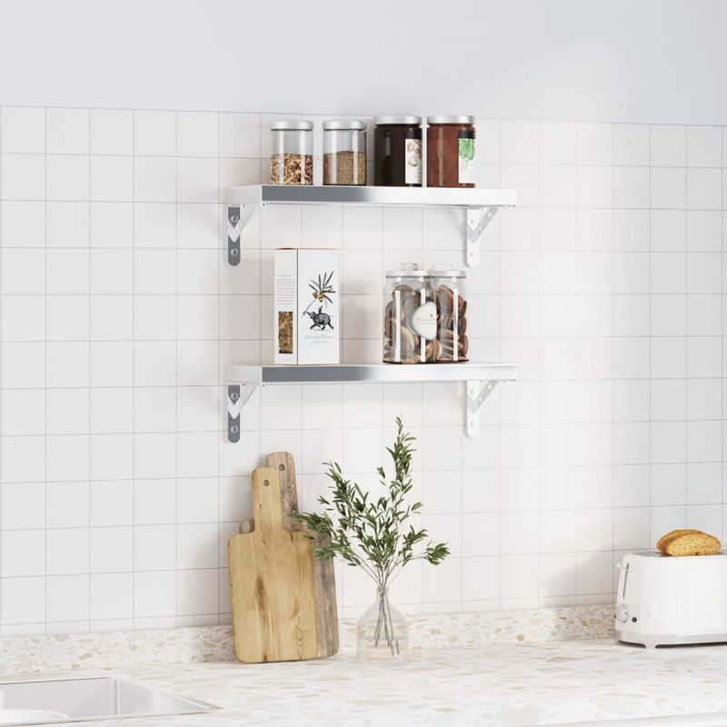 Casa si Gradina - Mobilier - Biblioteci si rafturi - Rafturi - Suporturi rafturi, 4 buc., 15x2,5x11,5 cm argintiu otel inox. - Infinity.ro