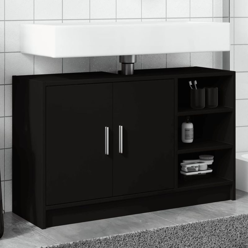 Casa si Gradina - Mobilier - Mobilier baie - Comode baie - Dulap de chiuveta, negru, 90x29x55 cm, lemn prelucrat - Infinity.ro