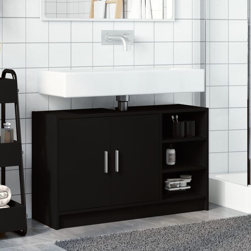 Casa si Gradina - Mobilier - Mobilier baie - Comode baie - Dulap de chiuveta, negru, 90x29x55 cm, lemn prelucrat - Infinity.ro