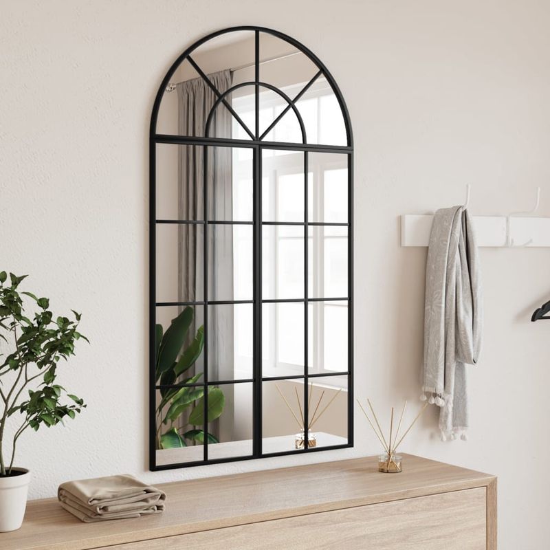 Casa si Gradina - Decoratiuni - Oglinzi - Oglinda de perete, negru, 60x110 cm, arcuita, fier - Infinity.ro
