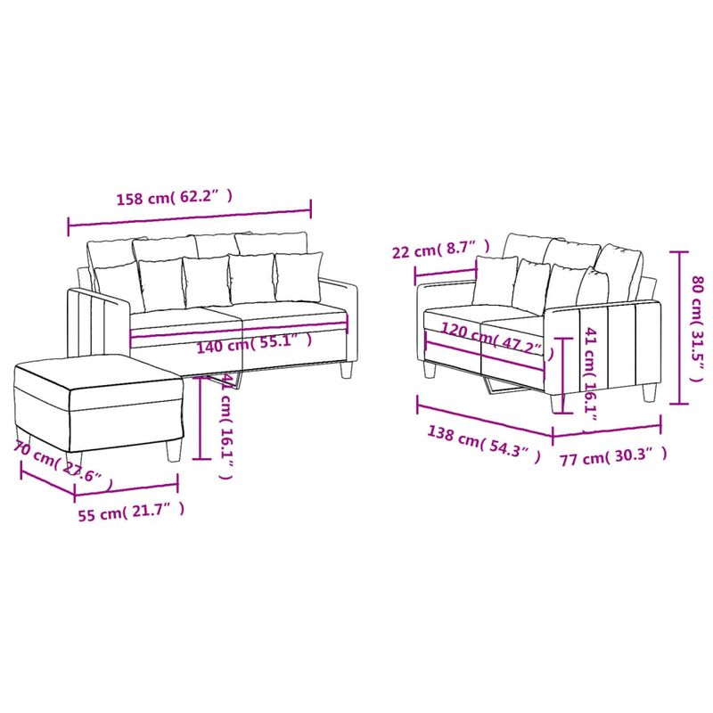 Casa si Gradina - Mobilier - Seturi de mobilier - Seturi living - Set de canapea cu perne, 3 piese, gri taupe, material textil - Infinity.ro