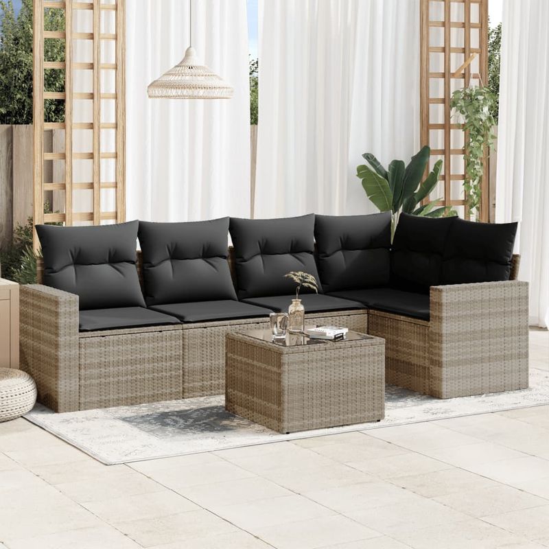 Casa si Gradina - Gradina si terasa - Mobilier exterior - Seturi mobila gradina - Set canapele de gradina cu perne, 6 piese gri deschis poliratan - Infinity.ro