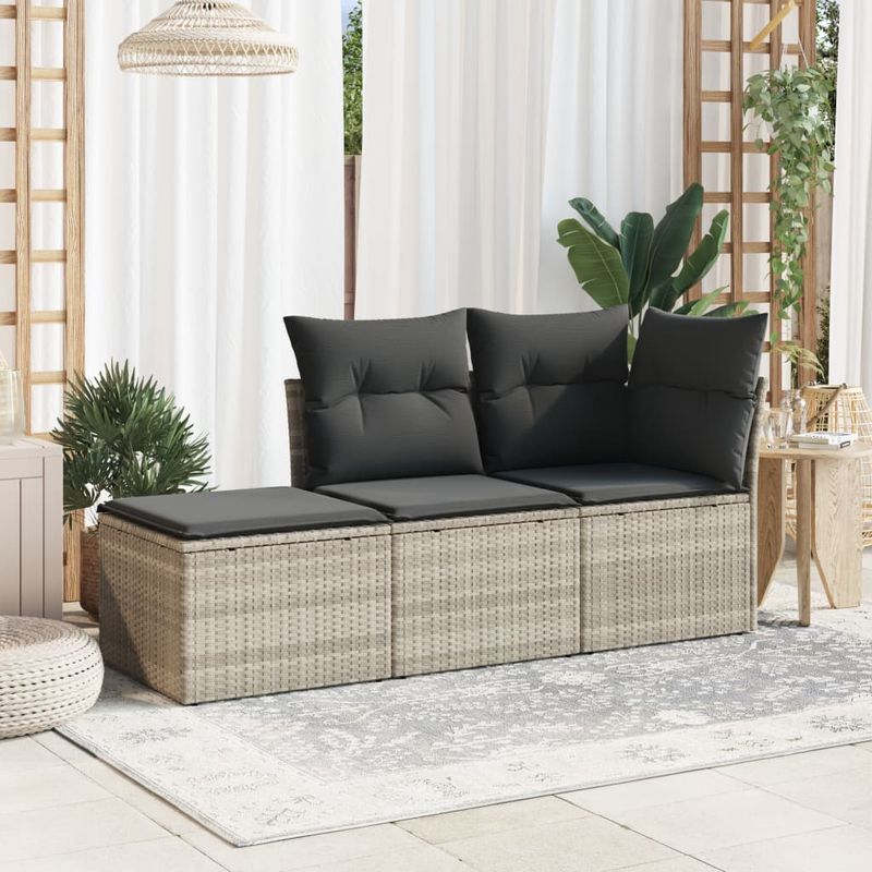 Casa si Gradina - Gradina si terasa - Mobilier exterior - Scaune si sezlonguri gradina - Taburet de gradina cu pernă gri deschis, 55x55x37 cm, poliratan, model fără depozitare - Infinity.ro
