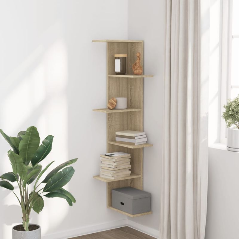 Casa si Gradina - Mobilier - Biblioteci si rafturi - Rafturi - Raft coltar perete stejar sonoma 36,5x36,5x140cm lemn prelucrat - Infinity.ro