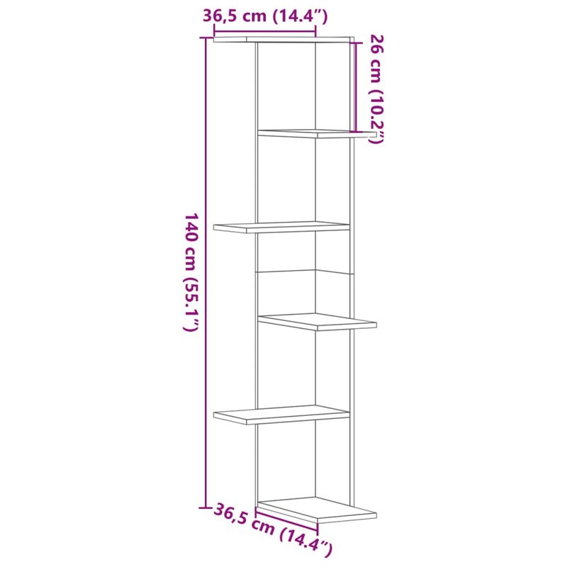 Casa si Gradina - Mobilier - Biblioteci si rafturi - Rafturi - Raft coltar perete stejar sonoma 36,5x36,5x140cm lemn prelucrat - Infinity.ro