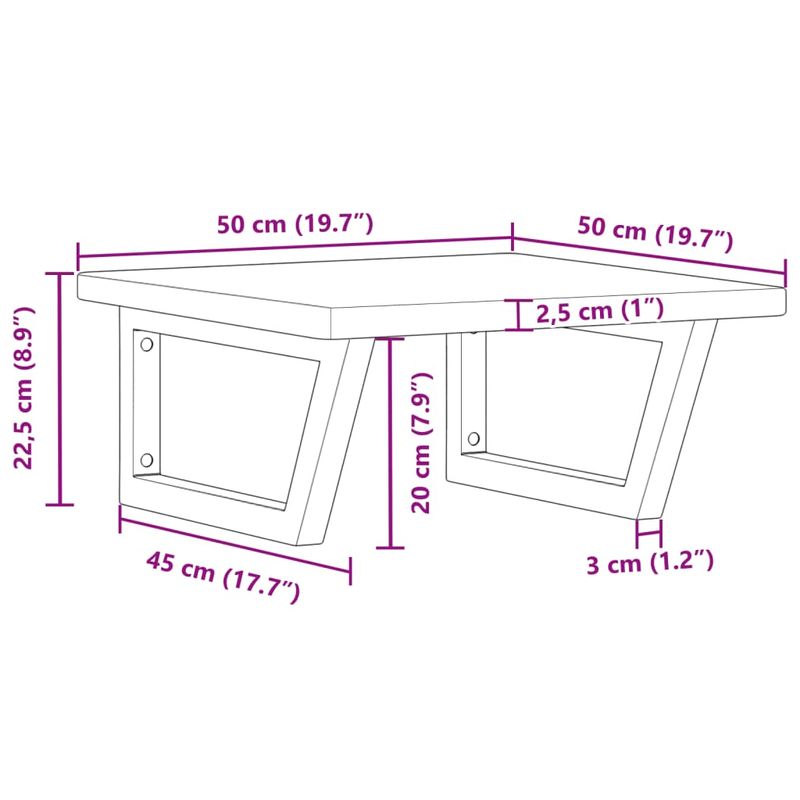 Casa si Gradina - Mobilier - Biblioteci si rafturi - Rafturi - Raft pentru lavoar montat pe perete, otel și lemn masiv stejar, maro deschis și alb, mărime 50x50x2.5 cm, model trapez - Infinity.ro