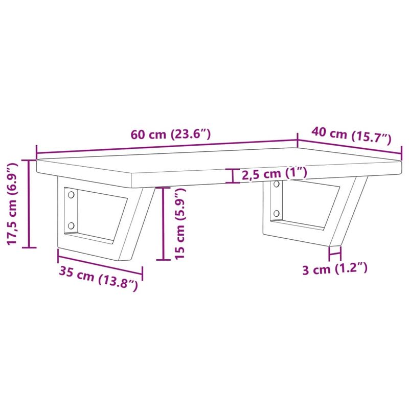 Casa si Gradina - Mobilier - Biblioteci si rafturi - Rafturi - Raft pentru lavoar montat pe perete, otel și lemn masiv stejar, maro și negru, mărime 60x40x2.5 cm, model trapez - Infinity.ro