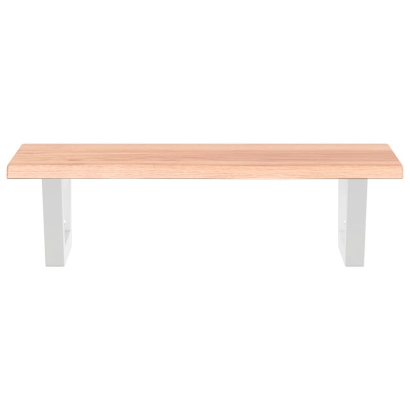 Casa si Gradina - Mobilier - Comode si corpuri - Masute de toaleta - Raft pentru lavoar montat pe perete, otel și lemn masiv stejar, maro deschis și alb, mărime 60x40x2 cm, model trapez - Infinity.ro