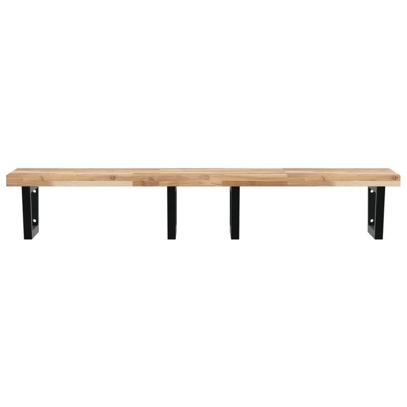 Casa si Gradina - Mobilier - Biblioteci si rafturi - Rafturi - Raft pentru lavoar montat pe perete, otel și lemn masiv acacia, maro și negru, mărime 140x50x4 cm, model trapez - Infinity.ro