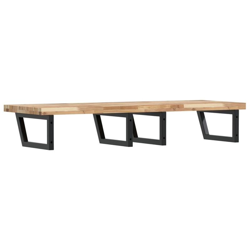 Casa si Gradina - Mobilier - Biblioteci si rafturi - Rafturi - Raft pentru lavoar montat pe perete, otel și lemn masiv acacia, maro și negru, mărime 140x50x4 cm, model trapez - Infinity.ro