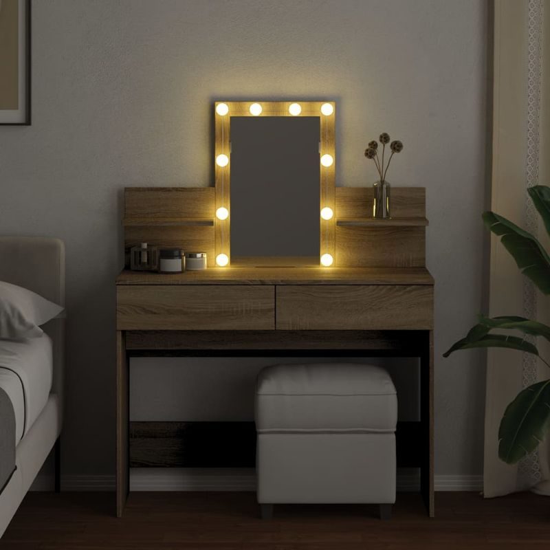 Casa si Gradina - Mobilier - Comode si corpuri - Masute de toaleta - Masa de toaleta cu LED, stejar sonoma, 100x40x130 cm - Infinity.ro
