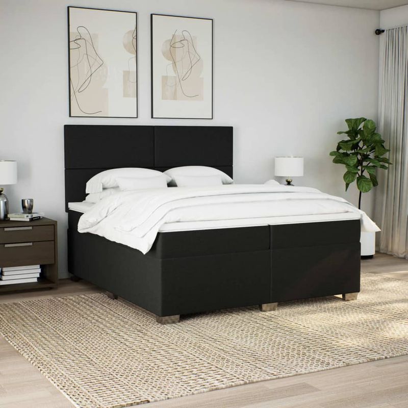 Casa si Gradina - Mobilier - Paturi si accesorii - Paturi - Pat box spring cu saltea, negru, 200x200 cm, textil - Infinity.ro
