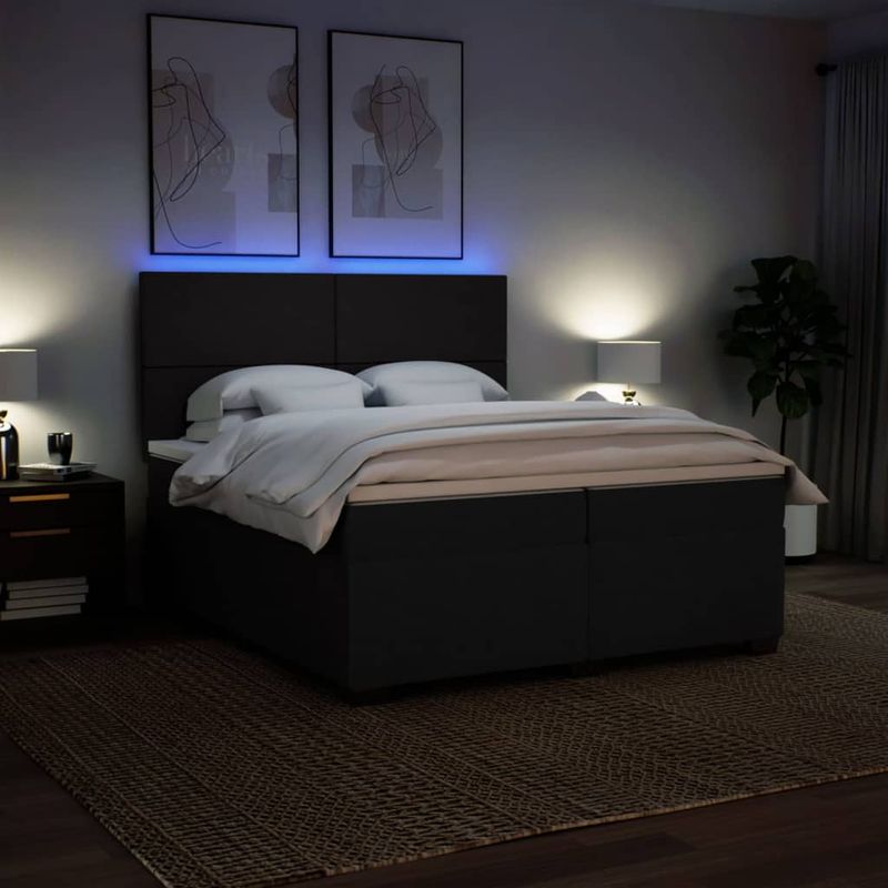 Casa si Gradina - Mobilier - Paturi si accesorii - Paturi - Pat box spring cu saltea, negru, 200x200 cm, textil - Infinity.ro
