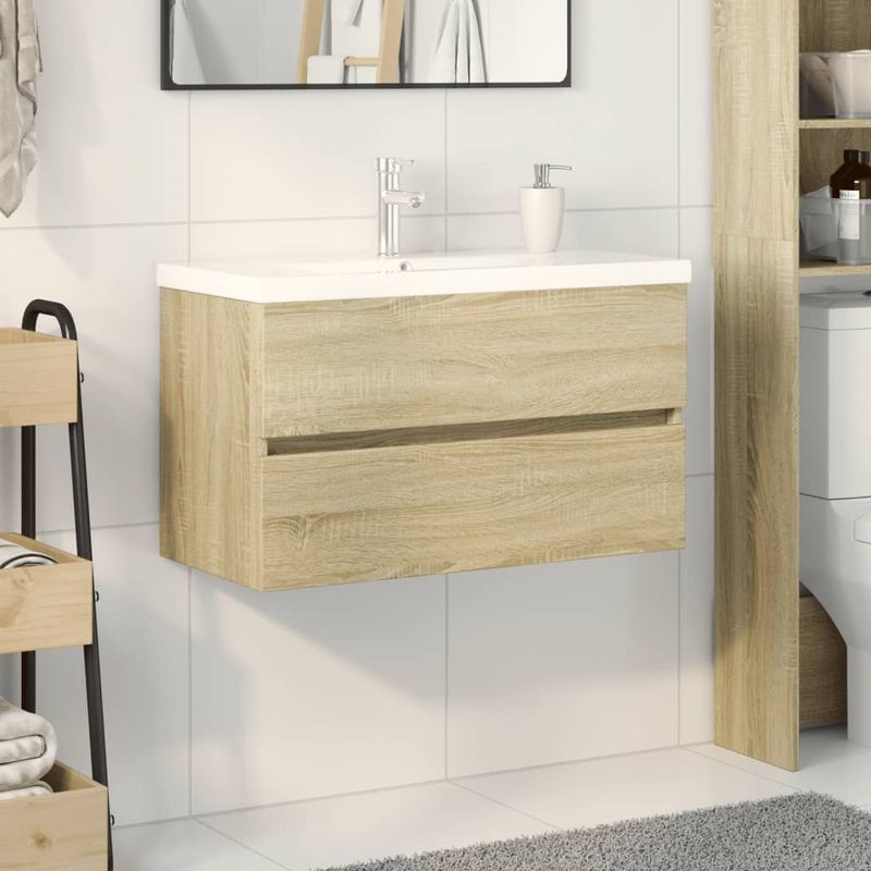 Casa si Gradina - Mobilier - Seturi de mobilier - Seturi baie - Set mobilier de baie, 2 piese, ceramica si lemn prelucrat - Infinity.ro