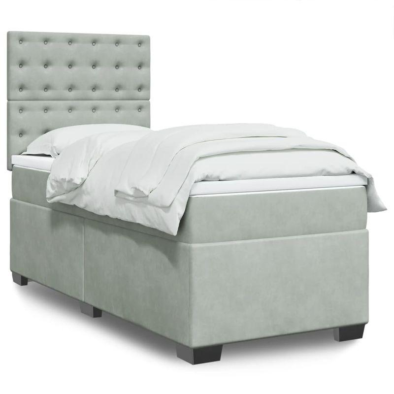 Casa si Gradina - Mobilier - Paturi si accesorii - Paturi - Pat box spring cu saltea, gri deschis, 90x190 cm, catifea - Infinity.ro