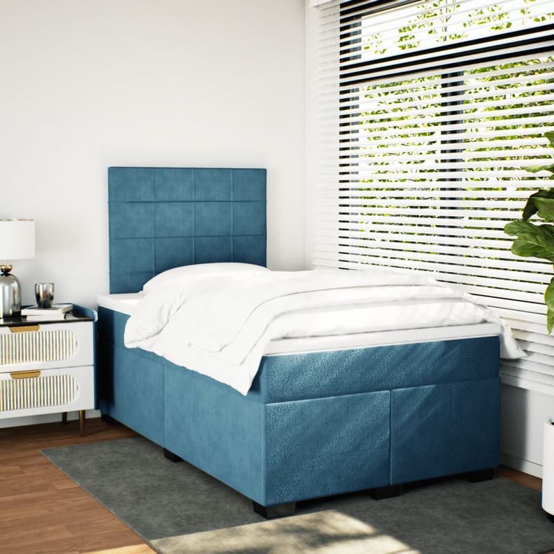 Casa si Gradina - Mobilier - Paturi si accesorii - Paturi - Pat box spring cu saltea, albastru, 120x190 cm, catifea - Infinity.ro