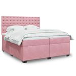 Casa si Gradina - Mobilier - Paturi si accesorii - Paturi - Pat box spring cu saltea, roz, 200x200 cm, catifea - Infinity.ro