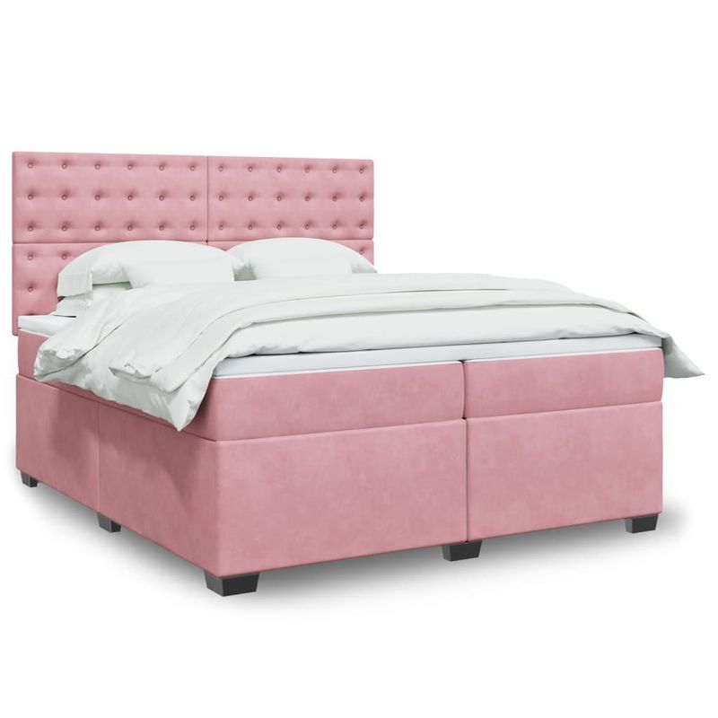 Casa si Gradina - Mobilier - Paturi si accesorii - Paturi - Pat box spring cu saltea, roz, 200x200 cm, catifea - Infinity.ro