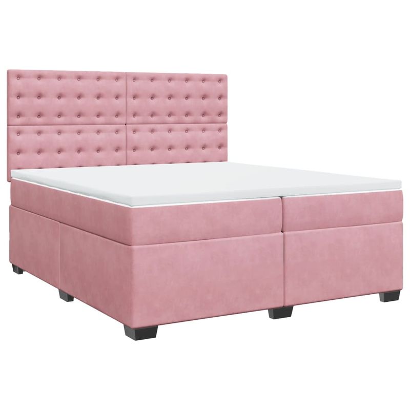 Casa si Gradina - Mobilier - Paturi si accesorii - Paturi - Pat box spring cu saltea, roz, 200x200 cm, catifea - Infinity.ro