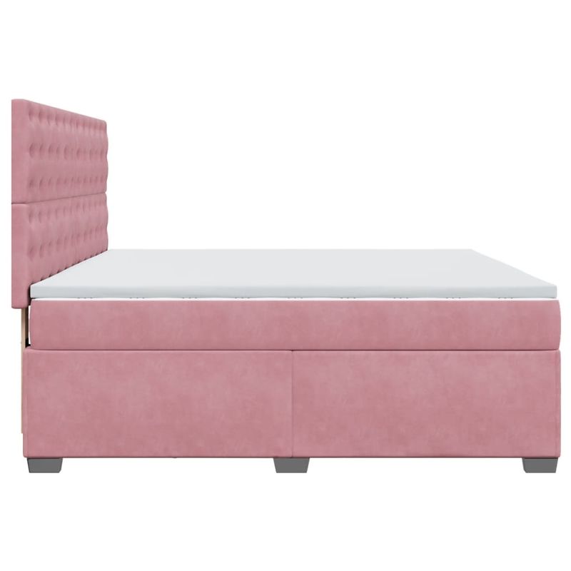 Casa si Gradina - Mobilier - Paturi si accesorii - Paturi - Pat box spring cu saltea, roz, 200x200 cm, catifea - Infinity.ro