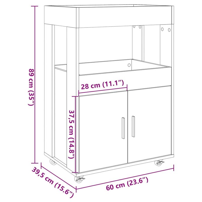 Casa si Gradina - Mobilier - Comode si corpuri - Comode - Carucior de bar, gri sonoma, 60x39,5x89 cm, lemn prelucrat - Infinity.ro