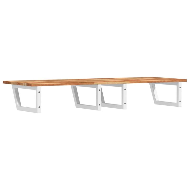Casa si Gradina - Mobilier - Biblioteci si rafturi - Rafturi - Raft pentru lavoar montat pe perete, otel și lemn masiv acacia, maro închis și alb, mărime 160x50x2 cm, model trapez - Infinity.ro