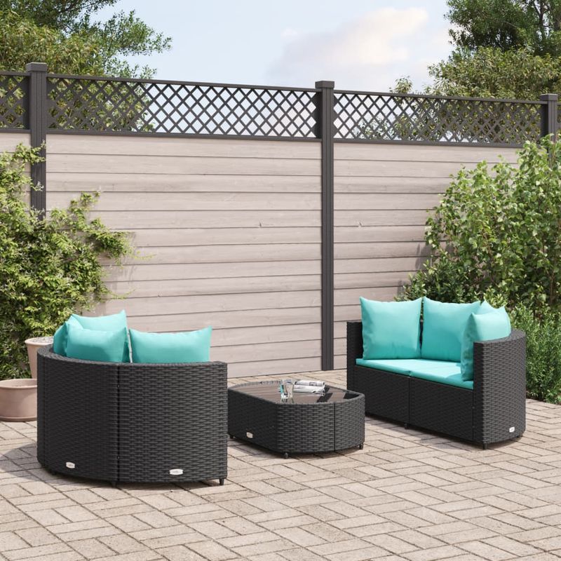 Casa si Gradina - Gradina si terasa - Mobilier exterior - Seturi mobila gradina - Set mobilier de gradina cu perne, 5 piese, negru, poliratan - Infinity.ro