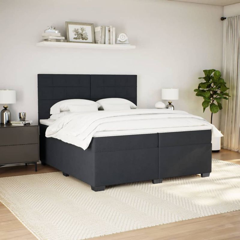 Casa si Gradina - Mobilier - Paturi si accesorii - Paturi - Pat box spring cu saltea, negru, 200x200 cm, catifea - Infinity.ro