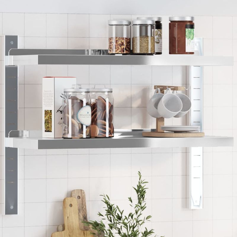 Casa si Gradina - Mobilier - Biblioteci si rafturi - Rafturi - Raft de perete 2 niveluri 75x23,5x60cm argintiu otel inoxidabil - Infinity.ro