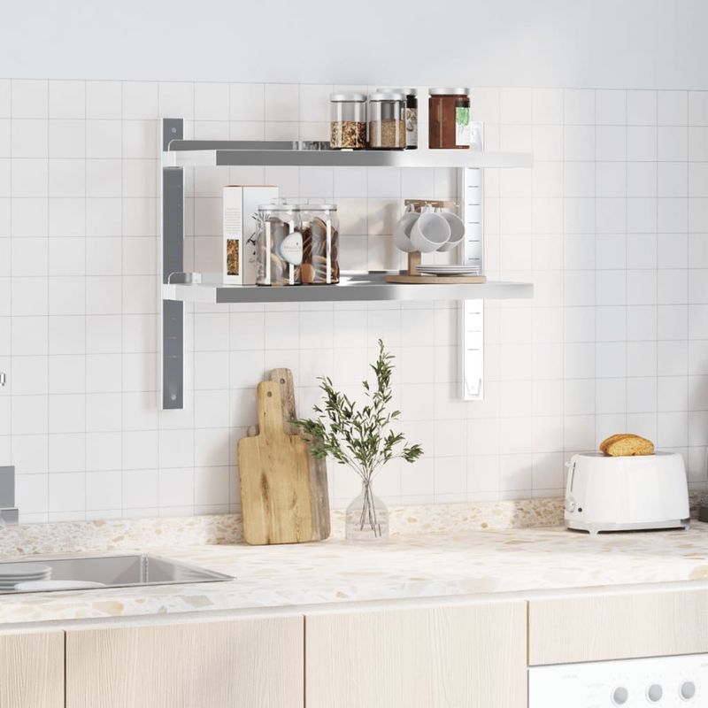 Casa si Gradina - Mobilier - Biblioteci si rafturi - Rafturi - Raft de perete 2 niveluri 75x23,5x60cm argintiu otel inoxidabil - Infinity.ro