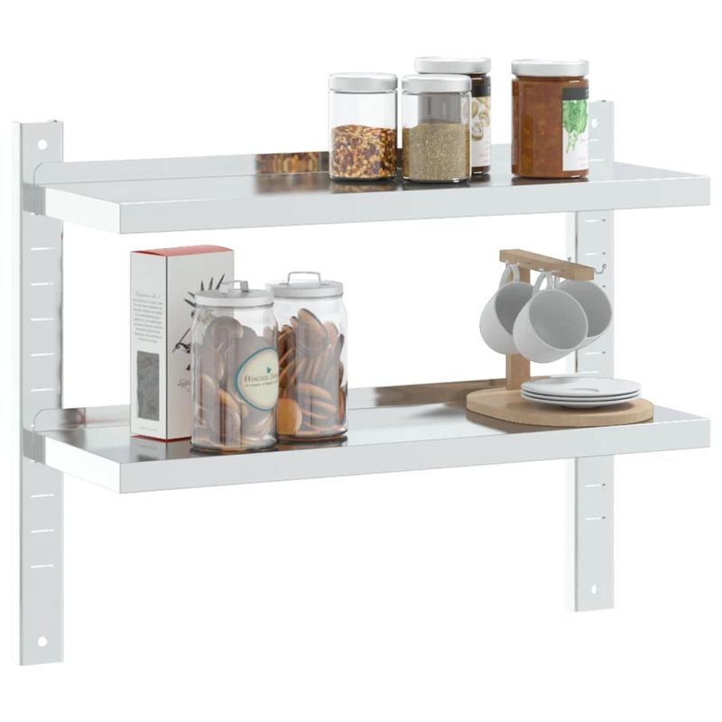 Casa si Gradina - Mobilier - Biblioteci si rafturi - Rafturi - Raft de perete 2 niveluri 75x23,5x60cm argintiu otel inoxidabil - Infinity.ro