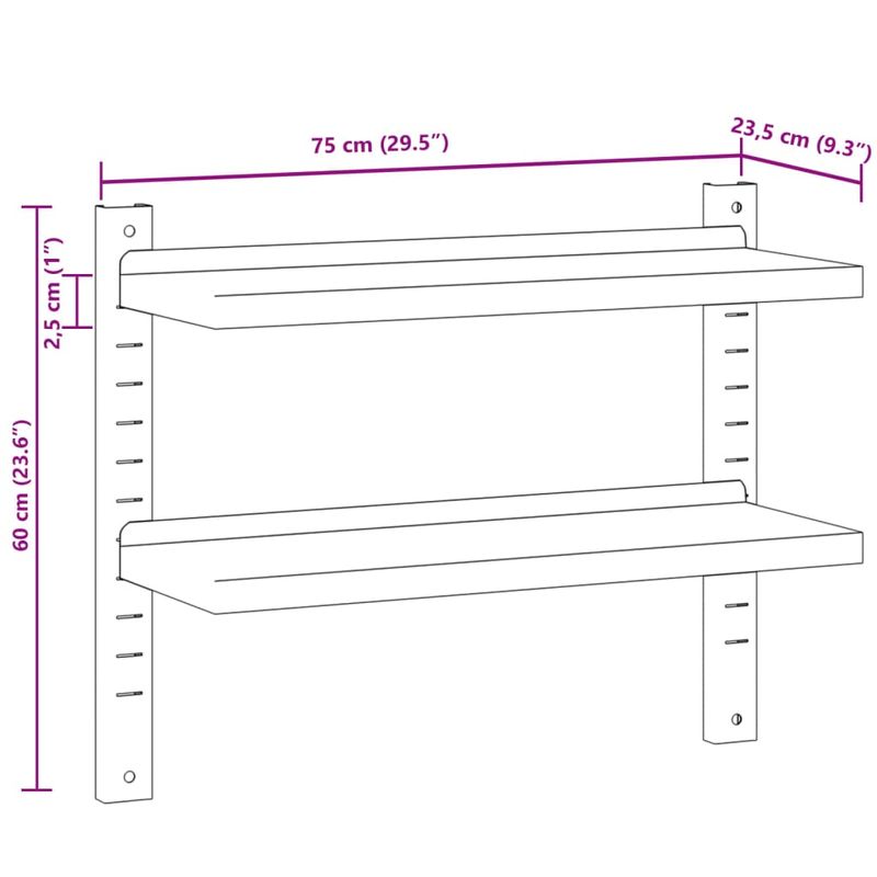 Casa si Gradina - Mobilier - Biblioteci si rafturi - Rafturi - Raft de perete 2 niveluri 75x23,5x60cm argintiu otel inoxidabil - Infinity.ro