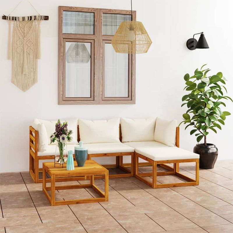 Casa si Gradina - Gradina si terasa - Mobilier exterior - Seturi mobila gradina - Set mobilier de gradina cu perne, 5 piese, lemn masiv de acacia - Infinity.ro