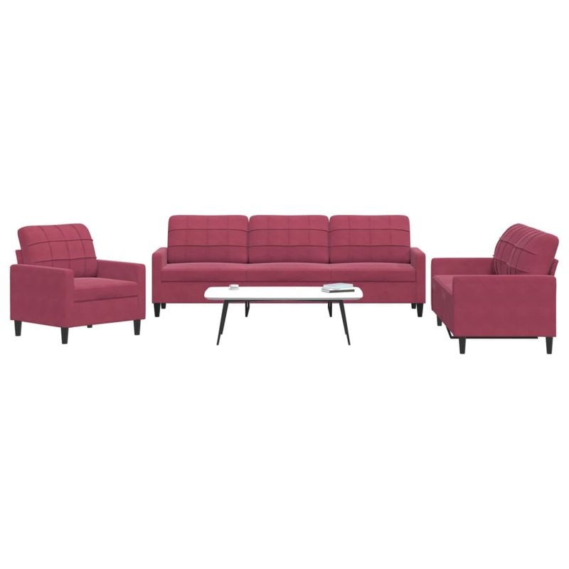 Casa si Gradina - Mobilier - Seturi de mobilier - Seturi living - Set canapea cu perne, 3 piese, rosu vin, catifea - Infinity.ro