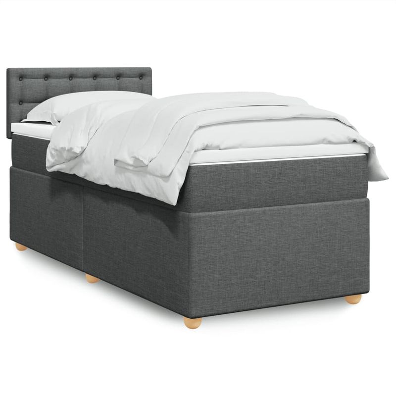 Casa si Gradina - Mobilier - Paturi si accesorii - Paturi - Pat box spring cu saltea, gri inchis, 90x190 cm, textil - Infinity.ro