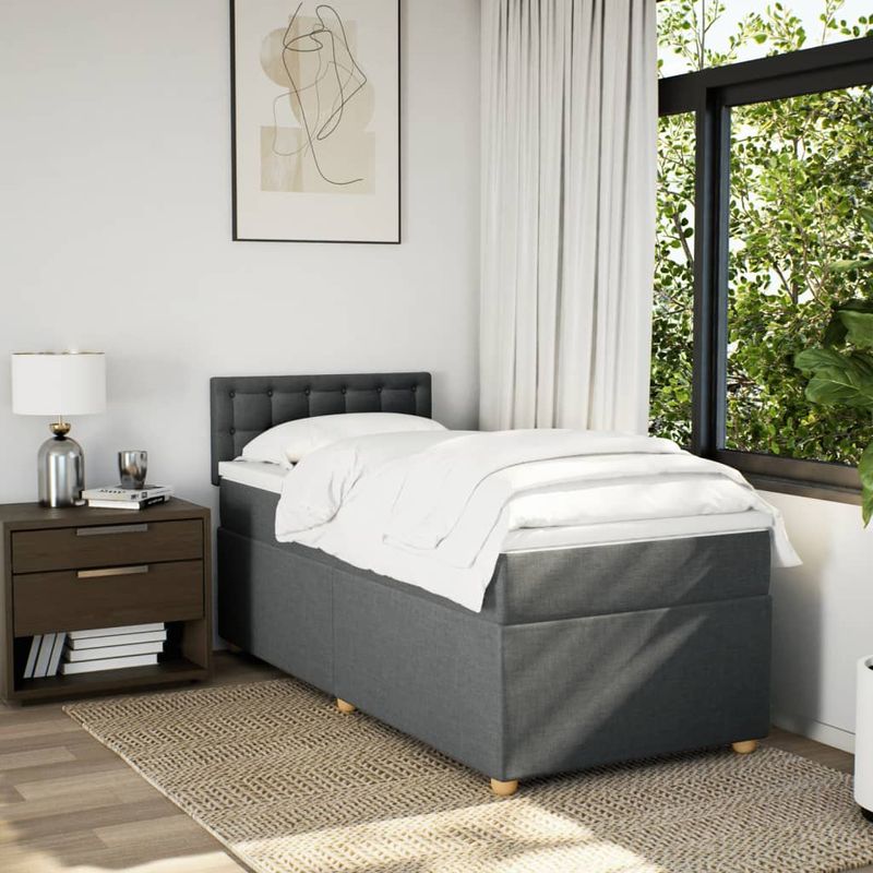 Casa si Gradina - Mobilier - Paturi si accesorii - Paturi - Pat box spring cu saltea, gri inchis, 90x190 cm, textil - Infinity.ro