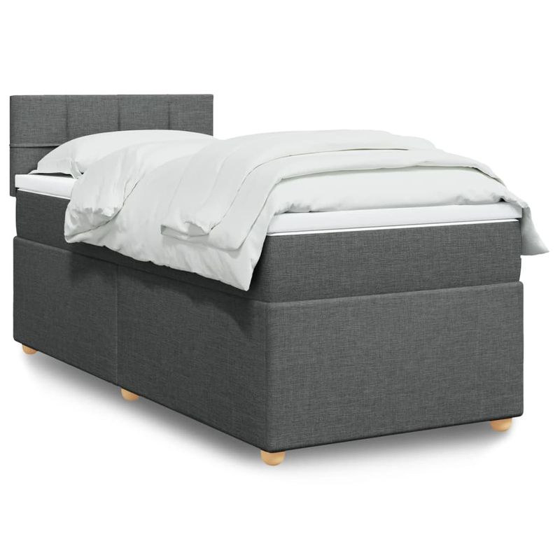 Casa si Gradina - Mobilier - Paturi si accesorii - Paturi - Pat box spring cu saltea, gri inchis, 100x200 cm, textil - Infinity.ro