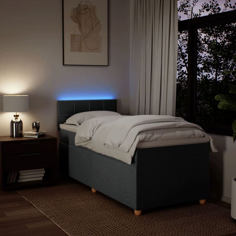 Casa si Gradina - Mobilier - Paturi si accesorii - Paturi - Pat box spring cu saltea, gri inchis, 100x200 cm, textil - Infinity.ro