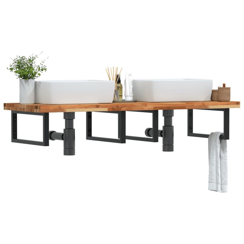 Casa si Gradina - Mobilier - Biblioteci si rafturi - Rafturi - Raft pentru lavoar montat pe perete, otel și lemn masiv acacia, maro închis și negru, mărime 140x50x4 cm, model dreptunghiular - Infinity.ro