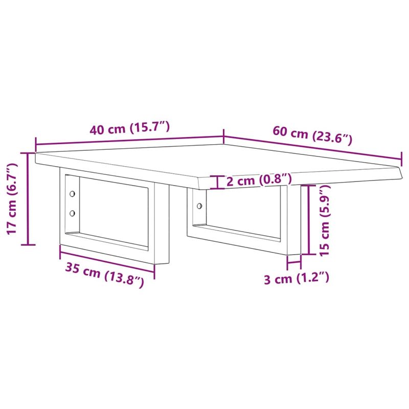 Casa si Gradina - Mobilier - Biblioteci si rafturi - Rafturi - Raft pentru lavoar montat pe perete, otel și lemn masiv stejar, maro închis și alb, mărime 40x60x2 cm, model dreptunghiular - Infinity.ro