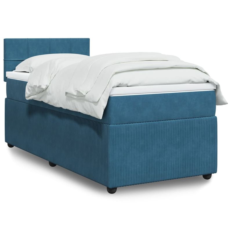 Casa si Gradina - Mobilier - Paturi si accesorii - Paturi - Pat continental cu saltea, albastru, 80x200 cm, catifea - Infinity.ro