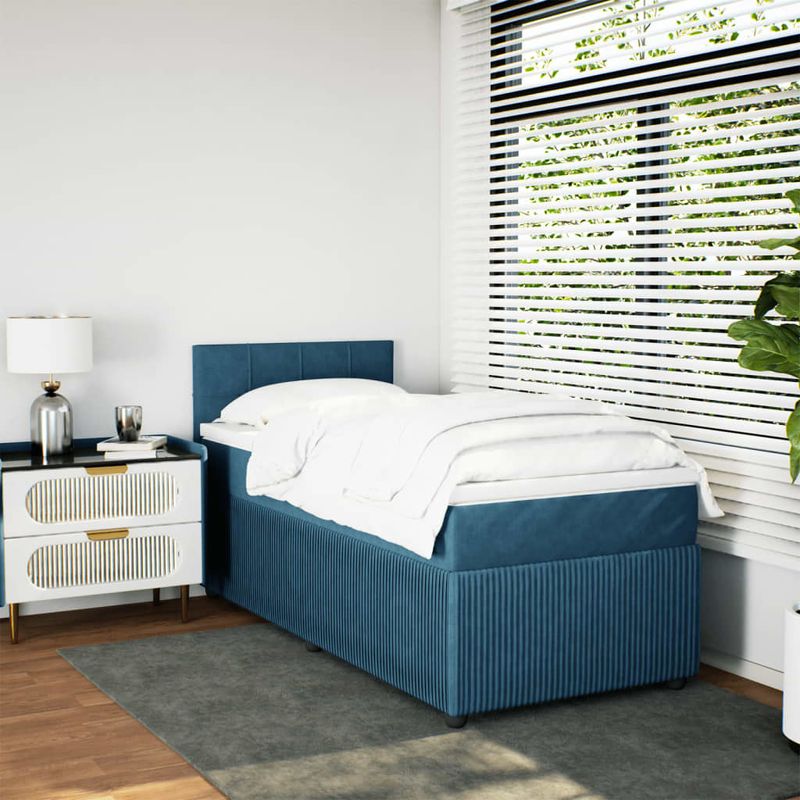 Casa si Gradina - Mobilier - Paturi si accesorii - Paturi - Pat continental cu saltea, albastru, 80x200 cm, catifea - Infinity.ro