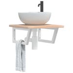 Casa si Gradina - Mobilier - Biblioteci si rafturi - Rafturi - Raft pentru lavoar montat pe perete, otel și lemn masiv stejar, maro și alb, mărime 50x50x2.5 cm, model trapez - Infinity.ro
