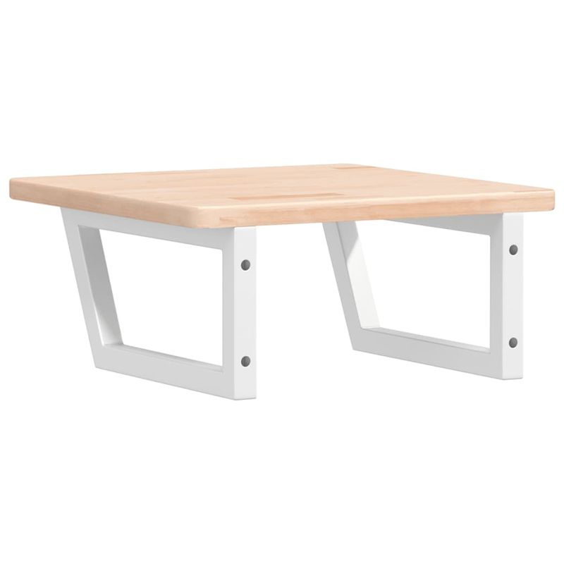 Casa si Gradina - Mobilier - Biblioteci si rafturi - Rafturi - Raft pentru lavoar montat pe perete, otel și lemn masiv stejar, maro și alb, mărime 50x50x2.5 cm, model trapez - Infinity.ro