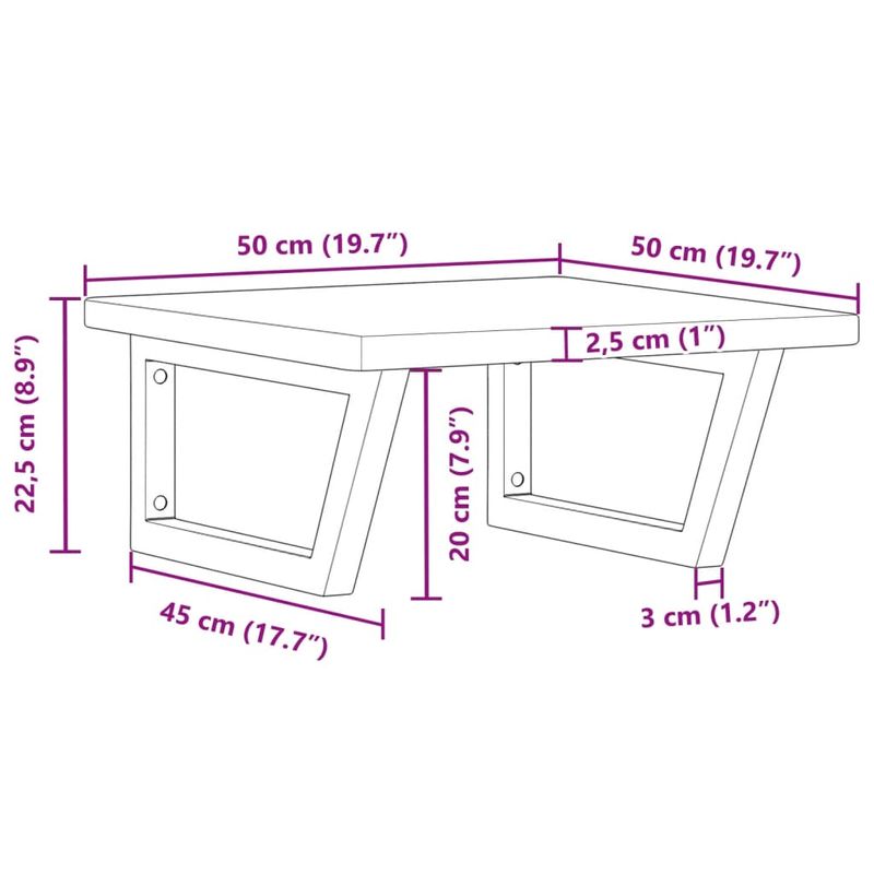 Casa si Gradina - Mobilier - Biblioteci si rafturi - Rafturi - Raft pentru lavoar montat pe perete, otel și lemn masiv stejar, maro și alb, mărime 50x50x2.5 cm, model trapez - Infinity.ro