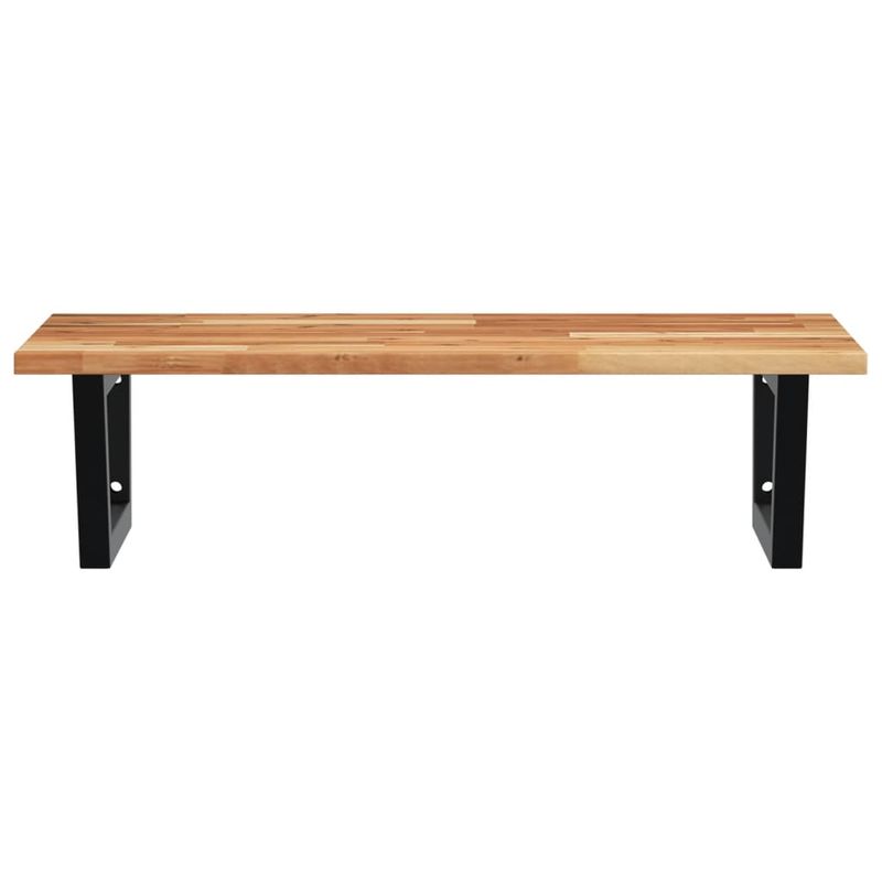 Casa si Gradina - Mobilier - Biblioteci si rafturi - Rafturi - Raft pentru lavoar montat pe perete, otel și lemn masiv acacia, maro închis și negru, mărime 80x50x2 cm, model trapez - Infinity.ro